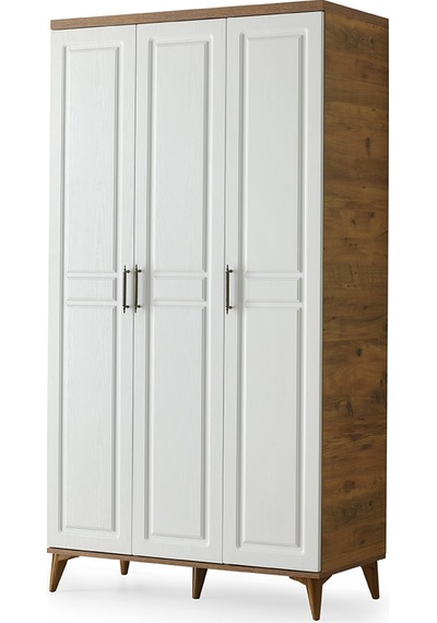 GuneyStore Sport 3 Kapaklı Komple MDF Atlantik Çam-Beyaz Gardırop