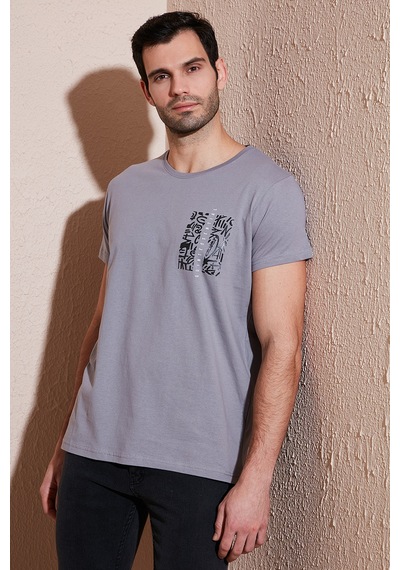 Buratti Bisiklet Yaka Pamuklu Slim Fit Erkek T Shirt 541Quint Açık Gri