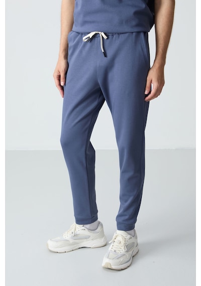 Tommy Life Petrol Pamuklu Kalın Yumuşak Dokulu Oversize Fit Basic Erkek Eşofman Takım - 85261 Petrol