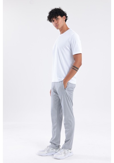 Rowinger Merserize Premium Dokulu Fermuarlı Cepli Düz Paça Erkek Spor Pantolon Eşofman Altı Grey