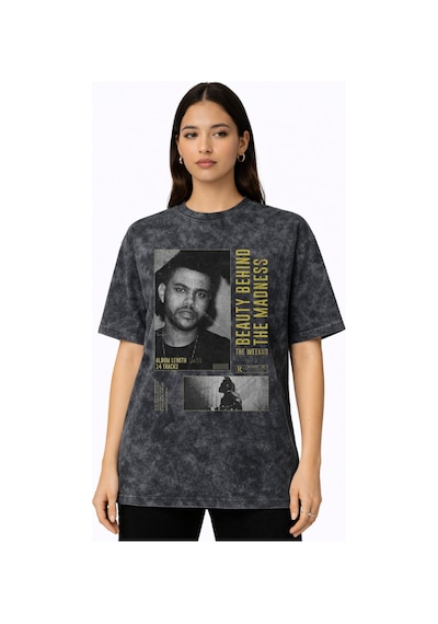Sevbano The Weeknd Rapper Şarkıcı Baskılı Unisex Oversize Vintage Yıkamal Siyah