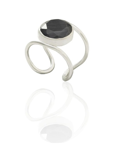 Kadir Jewellery 925 Ayar Gümüş Kaplama Zirkon Taşlı Kadın Minimal Yüzük Siyah