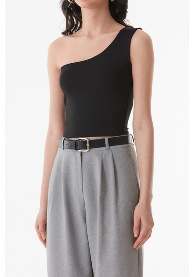 Fullamoda Basic Tek Kol Crop Bluz- Siyah 24YGB7510203462-Siyah