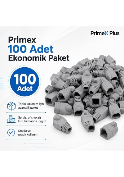 Primex Px-cat6100 Rj45 Koruma Kılıfı 100 Adet, Cat5 Cat6 Ethernet Konnektör Boot Cover, Lan Ağ Kablosu Jack Koruyucu Papuç Belirtilmemiş