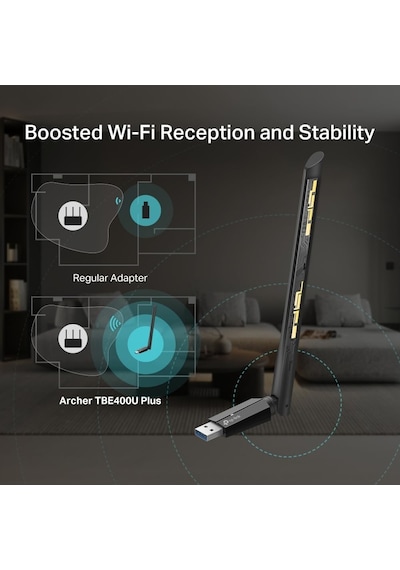Archer Tbe400u Plus Be6500 Wi-fi 7 Üç-bant Usb Adaptör 6500 Mbps Yüksek Çekim Gücü Mlo Teknolojisi Usb 3.0 Wpa3 Güvenlik Windows 11/10 Tak Çalıştır Oyuncu Ağ Adaptörü