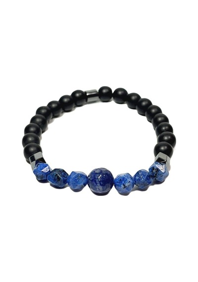 Janti Jtss25dob1507 10 Mm Akik 8 Mm Ceyt Onyx Hematit Mavi Siyah Janti Doğaltaş Bileklik Siyah
