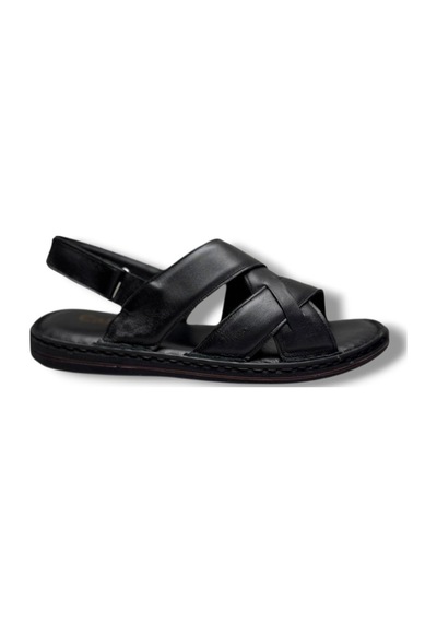 Cakgo 241-26 Hakiki Deri Ultra Soft Çapraz Bant Anatomik Erkek Sandalet Siyah