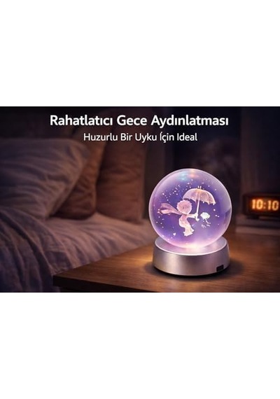 Küçük Prens Cam Küre Gece Lambası Led Renk Değiştiren Dekoratif Masa Lambası Romantik Hediye Işık Küresi .
