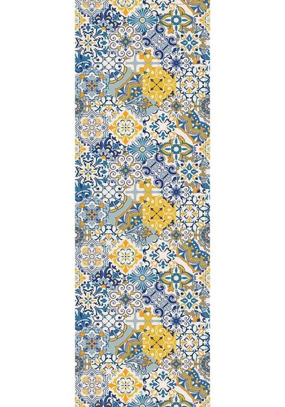 Sarı Çini Desenli Premium Masa Örtüsü Runner Rnr046n11