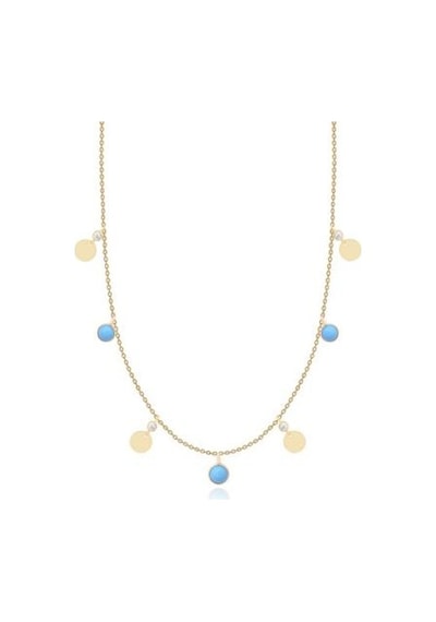 Diamond Line-Gülaylar - Sarı Altın 14 Ayar Firuze Taş Kolye N11.25121