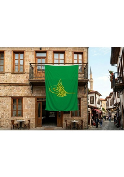 Yeşil Osmanlı Tuğrası Bayrağı 140gr Premium Raşel Kumaş 300x450cm Diğer