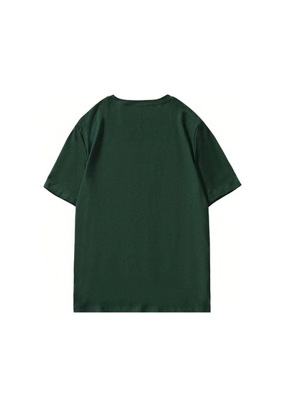 Unisex Nefti Yeşil Oversize Mantenha Baskılı Örme T-shirt Nefti Yeşil