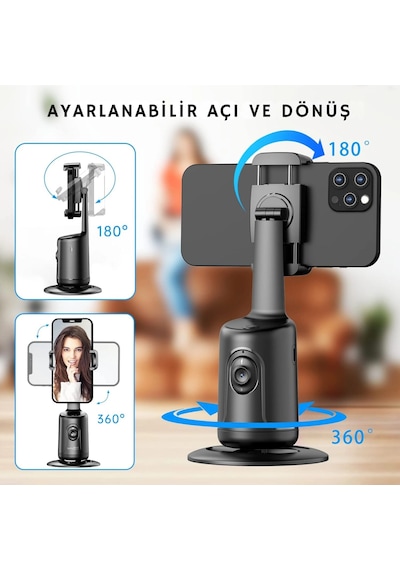 Etashop Akıllı 360 Yüz Takipli Telefon Gimbal Standı Otomatik Döner Tripod Başlığı, Şarjlı Vlog Lıv
