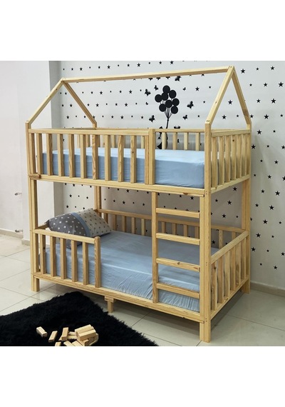 Markaawm Markaawm Montessori Yatak Çatılı Doğal Ahşap Ranza Karyola Akçaağaç