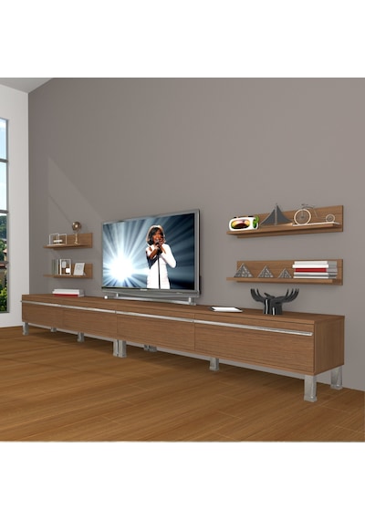 Decoraktiv Eko 360r Mdf Krom Ayaklı Tv Ünitesi Tv Sehpası Ceviz