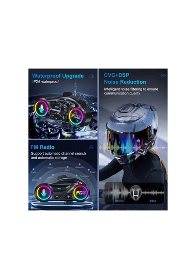 Hubrendy Kargo Y13 Motor Kask Kulaklık Rgb Modlu Radyolu Motosiklet Kulaklık 5.3 Bluetooth Intercom