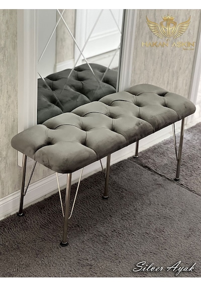 By Hakan Aşkın Silver Metal Ayaklı 100 Cm Babyface Puf & Bench Koyu Füme Silver Füme Bbf