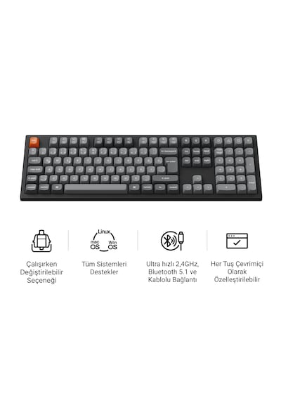 Keychron K10 Max Super Red Switch 1000 Hz Çift Atışlı Pbt Tuş Kapakları Rgb Aydınlatmalı Kablosuz Siyah Mekanik Klavye (K10M-H1-Tr)