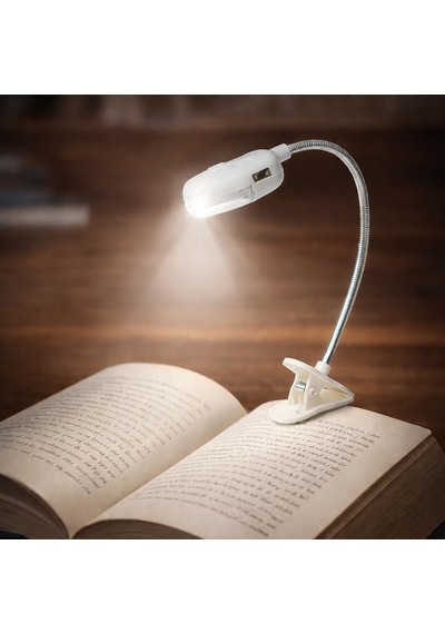 Mandallı Kitap Okuma Işığı Yaylı Pilli Ledli Lambası Beyaz Renk