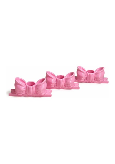 3 Lü Pembe Fiyonk Mumluk Seti Dekoratif Şamdan Mum Tutucu 11,5 Cm Pembe