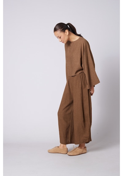 Keten Karışımlı Hacimli Pantolon Olive