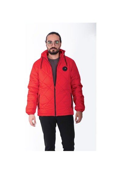 Su Ve Rüzgar Geçirmez Jel Elyaflı Kapitone Cepli Spor Mont Kırmızı