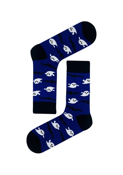 Carnaval Socks Mavi Çoklu Hayalet Desenli Halloween Hediye Çorap Çok Renkli