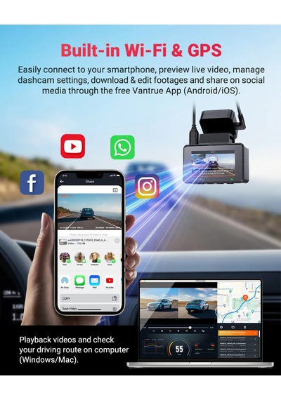 Vantrue Element2 Pro 4k Uhd + 2.7k Qhd 5ghz Wi-fi Araç İçi Kamera