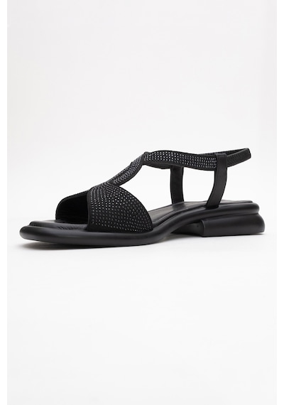 Luvishoes Luvi Shoes Aurora Siyah Hakiki Deri Taşlı Kadın Sandalet Siyah