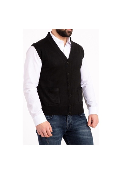 Nacar Store Erkek Siyah İnce Yün Triko Örgü Yelek
