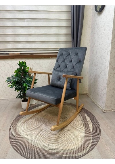 Asedia Trend Naturel Gri Kapitoneli Sallanan Sandalye Koltuk