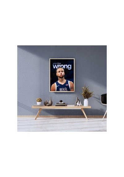 Stephen Curry Doğal Ahşap Çerçeveli Tek Parça Dekoratif Tablo Çok Renkli - 820339428 Çok Renkli