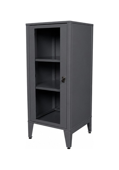 Alfafonet Ziglat Serisi Kilitli Metal Home Office Dolabı Cam Kapaklı Antrasit Gri Ral 7016 450x1050x450 Mm