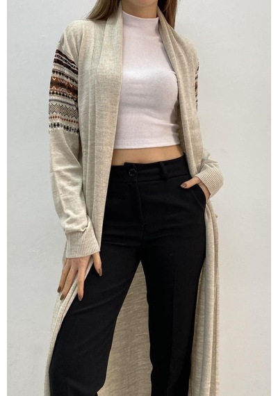 Onno Style Women Kilim Desen Uzun Ceket Taş