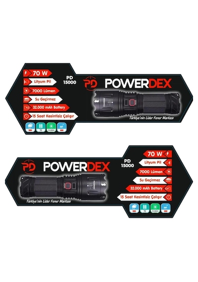 Powerdex Pd-15000 70w Zoomlu Profesyonel El Feneri Siyah