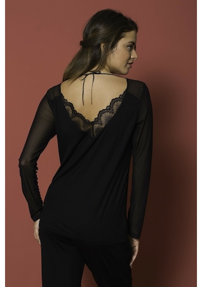 Monamise 18154 Kadın Uzun Kollu Pijama Takım-siyah Siyah