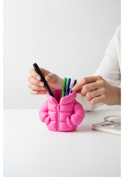 Şişme Mont Figürlü Kalemlik Pembe
