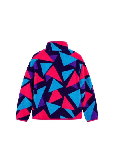 Vadon 1061 Kadın 80'ler Retro Geometrik Desenli Yandan Cepli Fermuarlı Polar Sweatshirt Mor