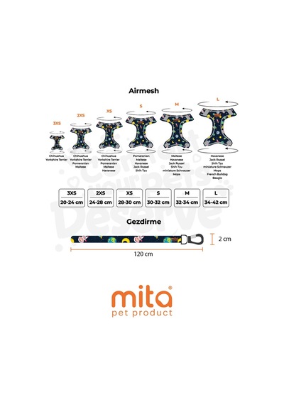 Mita Air Mesh Kedi Köpek Göğüs Tasması Çift Reflektörlü, Terletmeyen Space Çok Renkli