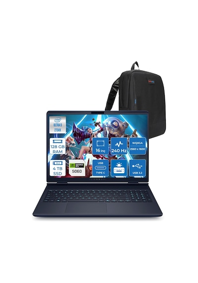 Dell Alienware 16X Aurora AC16251 AC162515060F55 Ultra 9-275HX 128 GB 4 TB SSD 8 GB RTX5060 16" Dos Dizüstü Bilgisayar + Zetta Çanta