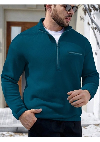 Altamira Erkek Göğüs Fermuarlı Oversize Polo Yaka Sweatshirt 001