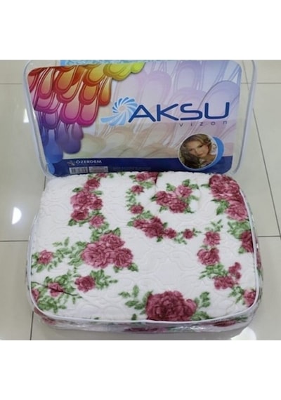 Aksu Beyaz Çiçek Desenli Tek Kişilik Battaniye