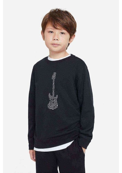 Tshirthane Notalar Gitar Music Baskılı Unisex Çocuk Siyah Sweatshirt Siyah