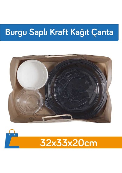 Burgu Saplı Kraft Kağıt Çanta 32 x 33 x 20 CM