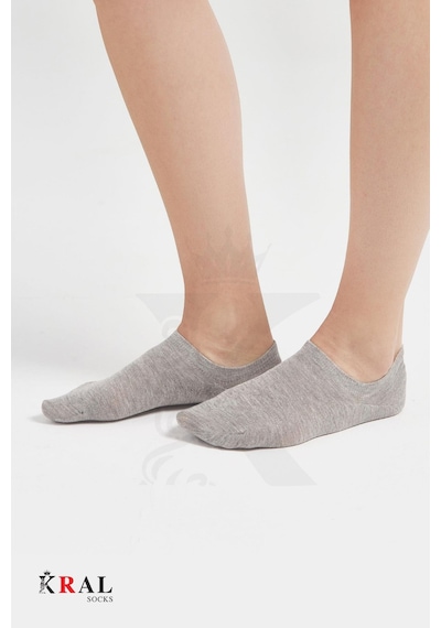 Kral Socks Kadın Pamuklu Terletmez 10'lu - 10 Çift Yazlık Görünmez Çorap Gri