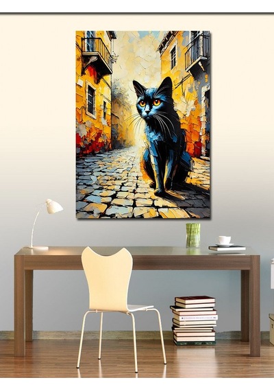 Kanvas Tablo Sokak Ve Siyah Kedi 50cmx70cm
