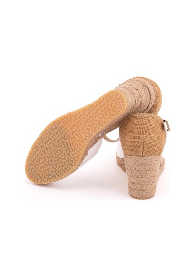 Star Tombis Gerçek Elişi Hasır Dolgu Topuk Keten Hasır Espadril Handmade Beyaz