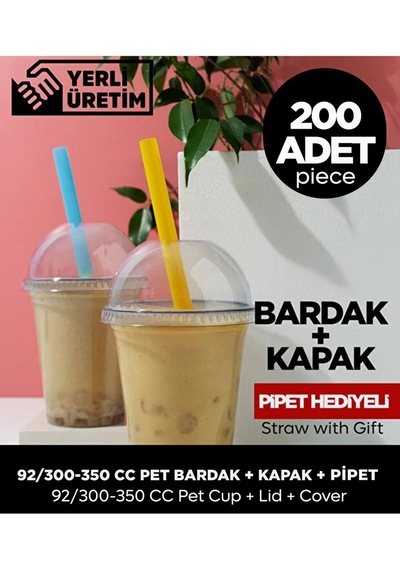 92/300-350 Cc Pet Bardak Kapak - 200 Adet Pipet Hediye Diğer