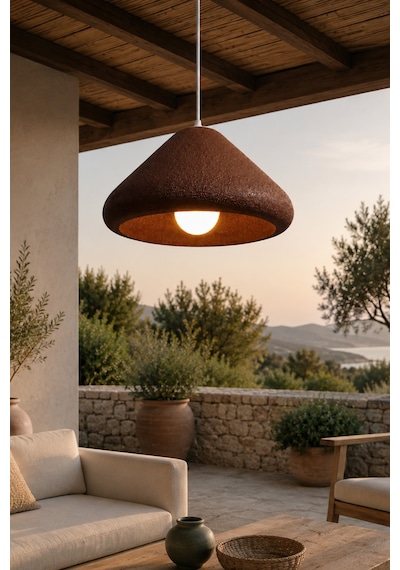 Kubbe Form Sarkıt Avize Beton Görünümlü Dokulu Modern Dekoratif Avize E27 25 Cm - Kahverengi