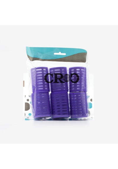 Croc 1215 Büyük Boy Bigudi 6lı + Saç Pensi 12li Cırtlı - Yapışkanlı Bigudi Mor Mor